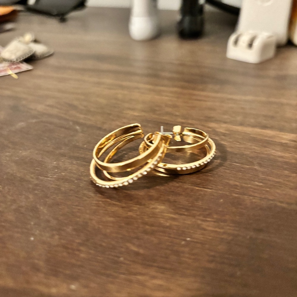 Anthropologie double hoops - mixed metal with gold and silver stones